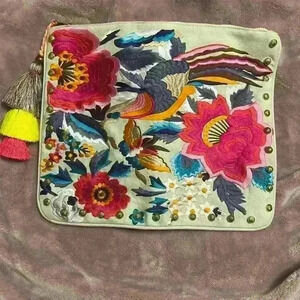 Steve Madden Breza Colorful Embroidered Large Clutch Crossbody, Natural/Multi